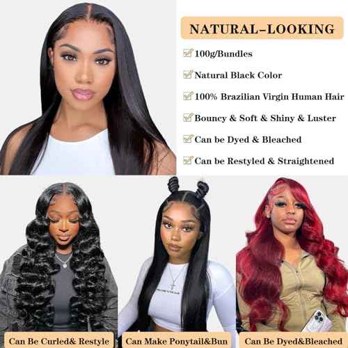 12A Brazilian Straight Bundles Human Hair 16" 18" 20" 300g 100% Unprocessed Virgin Straight Human Hair Bundles Double Weft Quick Weave Hair 3 Bundles Deals Natural Color