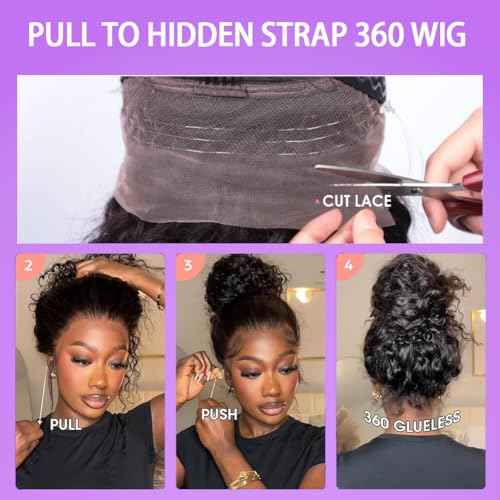 360 Lace Front Wigs Human Hair Hidden Strap Deep Wave Lace Front Wigs Human Hair Pre Plucked with Drawstring 180% Density Deep Wave Wig 360 Glueless HD Full Lace Front Wigs for Women 26 Inch