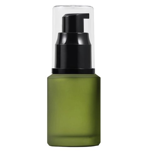 VASANA 1PCS 30ml/1oz Empty Refill Frosted Green Glass Cream Lotion Pump Bottle Cosmetic Makeup Emulsion Toiletries Liquid Storage Holder Travel Packing Container With Clear Dust Cap (30ml Green)