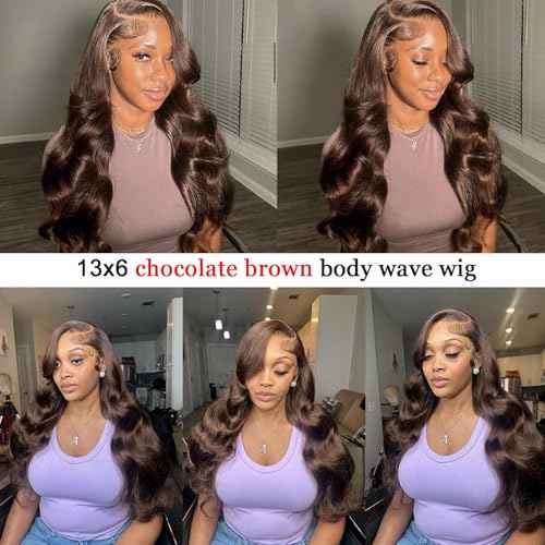 Chocolate Brown Body Wave Wig 26 Inch Brazilian Hair 13x6 Body Wave Lace Front Wig Pre Plucked Glueless Brown Human Hair Wigs for Women with Baby Hair