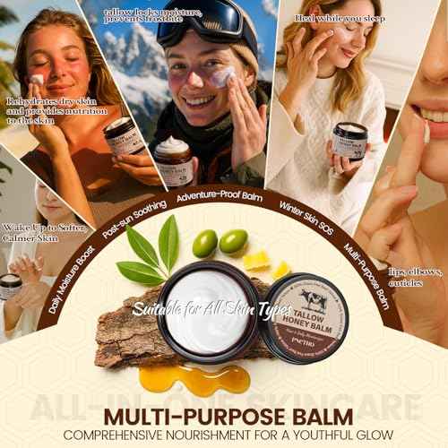 Beef Tallow for Skin, Tallow and Honey Balm with 100% Grass-Fed Beef Tallow & Raw Wild Honey, Natural Face & Body Moisturizer for Deep Hydration, Barrier Repair, Soothing Relief 2.1 OZ