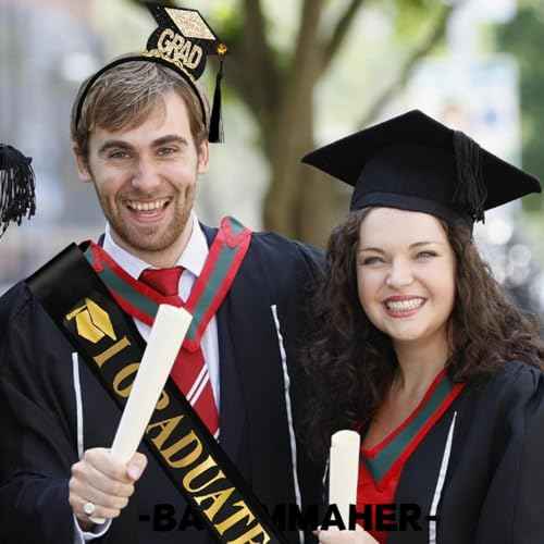 Graduation Headband and Shoulder Straps for Congrats Grad Party Supplies Bachelor Cap Headband with Doctoral Hat Black Sash Satin Tassels Tiaras for Graduation Party Dress up Favor Photo