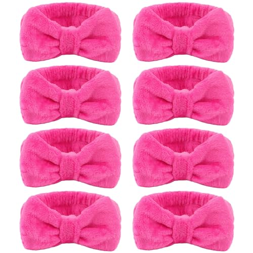 CIEHER 8 Pcs Spa Headbands for Women Girls' Party, Bachelorette Party Favors - Hot Pink Spa Makeup Headband for Teen, Party Gifts for Birthday Skincare Makeup Headbands Face Wash Headbands for Girls