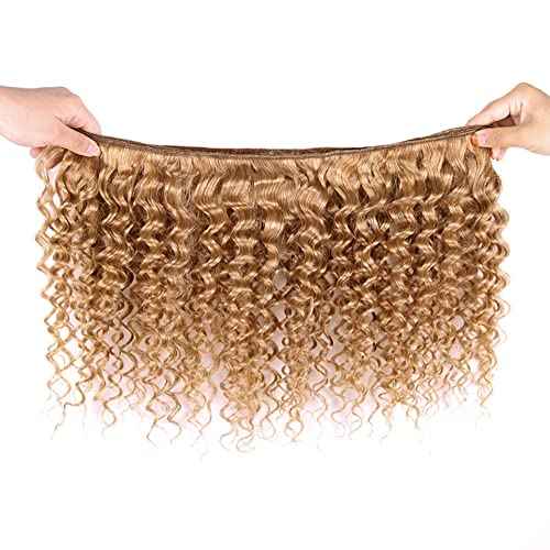 Color 27 Deep Wave Bundles Honey Blonde Human Hair 3 Bundles Brazilian 100% Unprocessed Virgin Extensions Double Weft Bundle 14 16 18 Inch