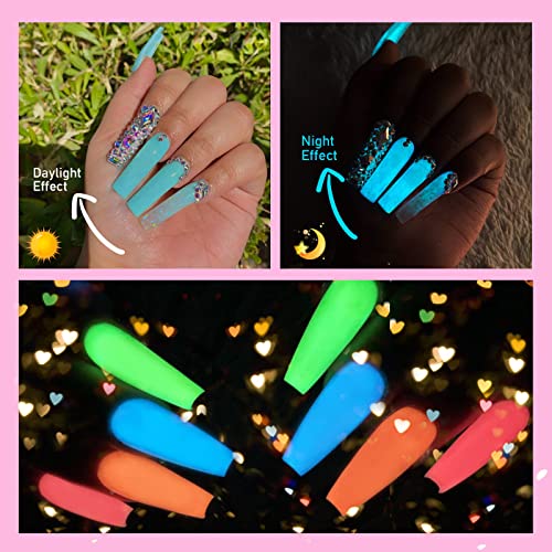 SAVILAND Glows in The Dark Gel Nail Polish Set - 12 Holiday Colors Luminous Neon Nail Gel Polish Set Soak off U V/LED Glow Effect Nail Polish for DIY Nail Art Design Holiday Gifts for Women