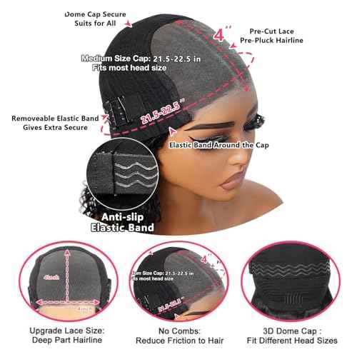 Ombre Highlight Wear and Go Glueless Wigs Human Hair Pre Plucked Pre Cut Deep Wave Lace Front Wigs Human Hair Wigs 4x4 Lace Closure Wigs Human Hair 180% Density Curly Wigs Human Hair Wigs 22 Inch