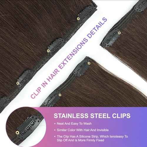 MEYOFUN Dark Brown Clip in Hair Extensions, 2 Dark Brown Hair Extensions Real Human Hair, Invisible Seamless Remy Human Hair Clip Extensions for Women 8pcs Per Set with Double Weft 20 Inch 105g
