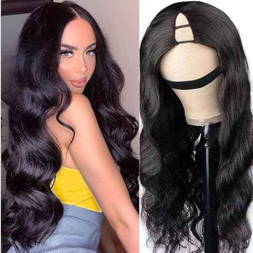 V Part Wig Human Hair Body Wave Upgrade U Part Human Hair Wig Beginner Friendly Clip In V Shape Wigs for Women Natural Black Color 24 Inch