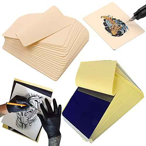 Rayyl 20PCS Tattoo Practice Skin with Transfer Paper Kit - Includes 5PCS Tattoo Practice Fake Skin and 15PCS Transfer Paper for Beginners & Experienced Artists¡¦