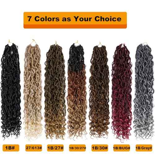 Goddess Locs Crochet Hair 7 Packs Crochet Hair for Black Women Ombre Pre-looped Faux Locs With Curly Ends Synthetic Hair Extension 12 Inch (1B/30/27#)