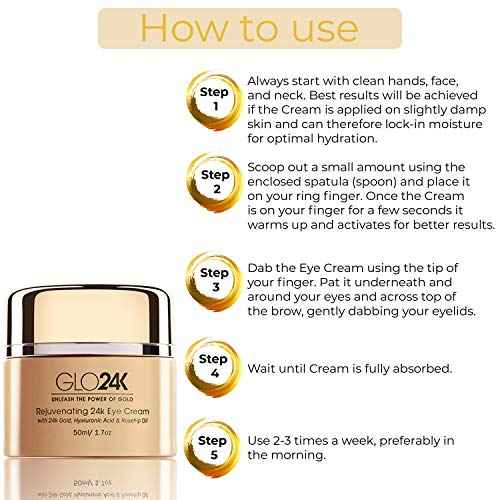 GLO24K Rejuvenating 24k Eye Cream and Serum With 24k Gold, Hyaluronic Acid, Vitamins A,C,E