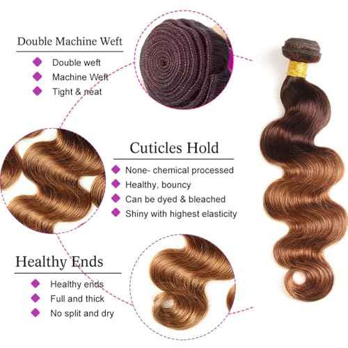 T1B430 Ombre Brown Bundles Human Hair 22 24 26 Inch Body Wave Human Hair Bundles Human Hair Brown Bundle T1B/4/30 12A Unprocessed Brazilian Virgin Hair Quick Weave for Black Women