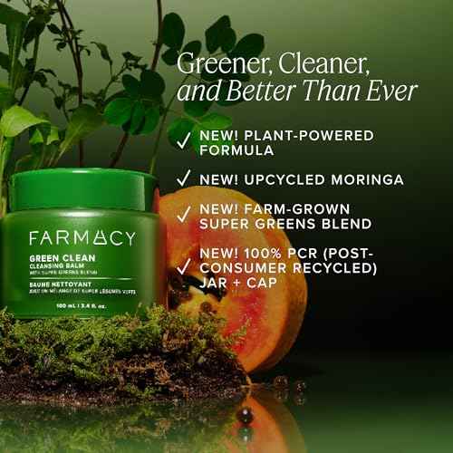Farmacy Makeup Remover Cleansing Balm - Green Clean Waterproof Makeup Remover Balm + Oil Cleanser for Face - Gently Removes Make Up + SPF while Hydrating Skin (30ml)