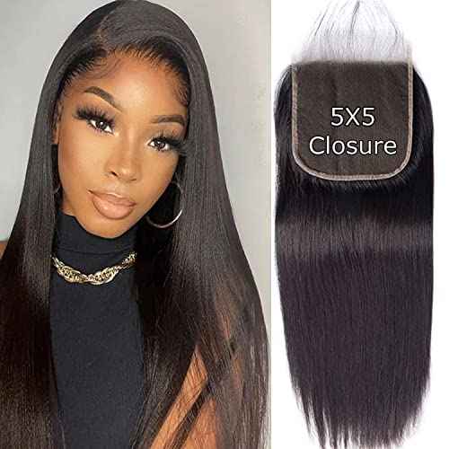 5x5 Closure Straight Human Hair 5x5 Hd Transparent Lace Closure 12A Virgin Human Hair Hd Lace Closure Pre Plucked With Baby Hair Natural Black Color(18inch)