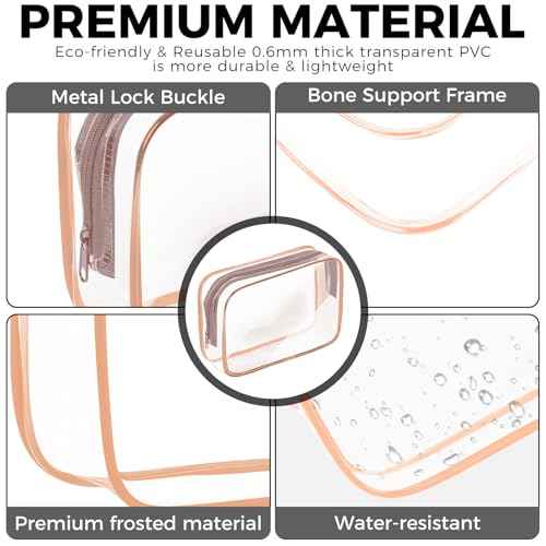 AURUZA Clear Makeup Bag,Portable Travel Toiletry Bags with Zipper, TSA Approved Clear Organizer Bags, PVC Cosmetic Pouch for Airport Airline Compliant