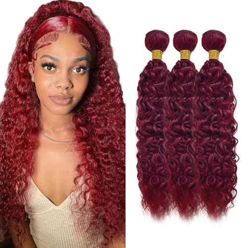 Augfst Brazilian Virgin Human Hair Bundles Burgundy 99J Water Wave Curly Human Hair Bundles 26 28 30 inch Unprocessed Brazilian Wine Red Quick Weave Hair for Black Women