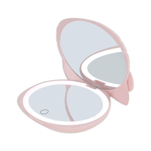 Impressions Vanity Hello Kitty Kawaii Compact Mirror with Touch Sensor Switch for Adjustable Brightness, Lighted Makeup Mirror with LED Lights and 2X Magnifying Mirror (Glossy Pink)