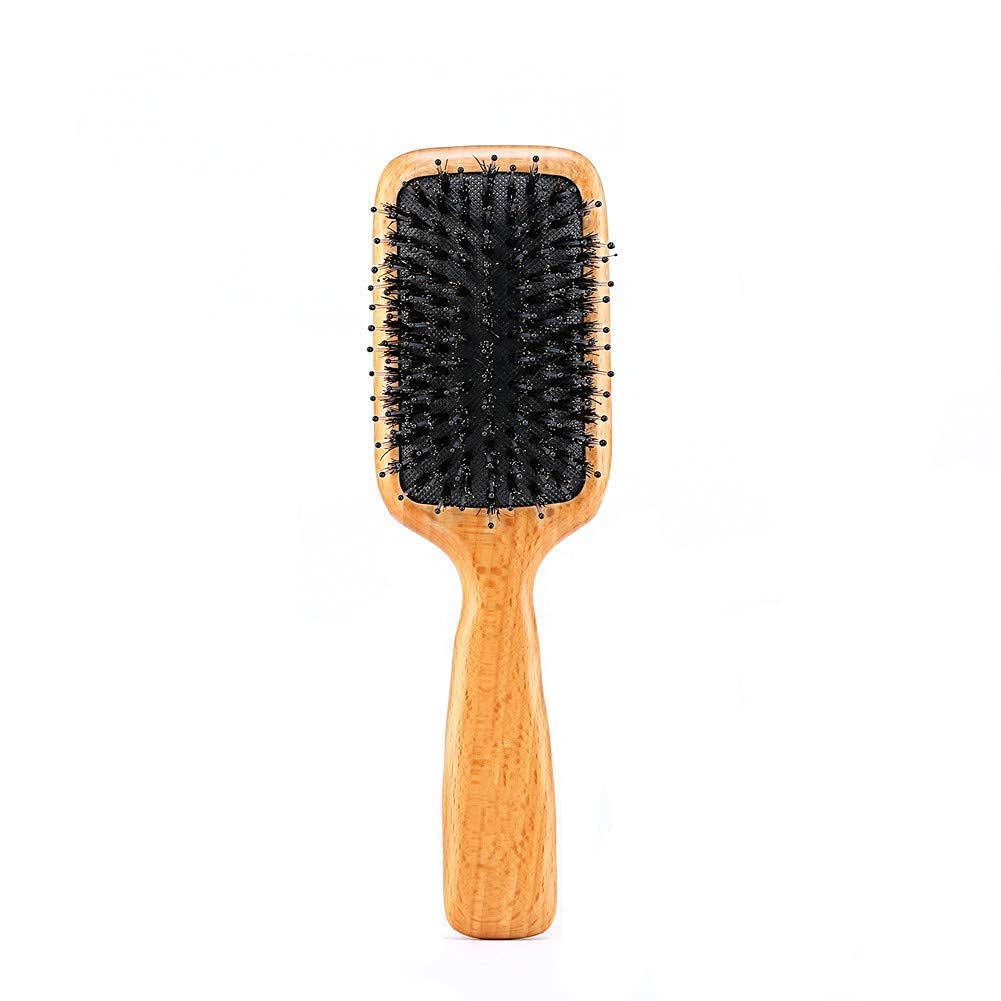 Boar Bristle Hair Brush - Textention Mini Natural Beech Wood Handle Cushion Massage Detangling Hair Brush for Pocket/Travel Size/Gift for Kids and Adults