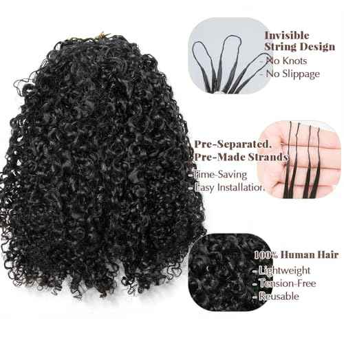 Kinky Curly Crochet Human Hair Extensions Pre-Separated Crochet Hair Multi-Textured Kinky Curly Reusable Micro Twists 16inch 120g (Usually 240g Full Head) Natural Black