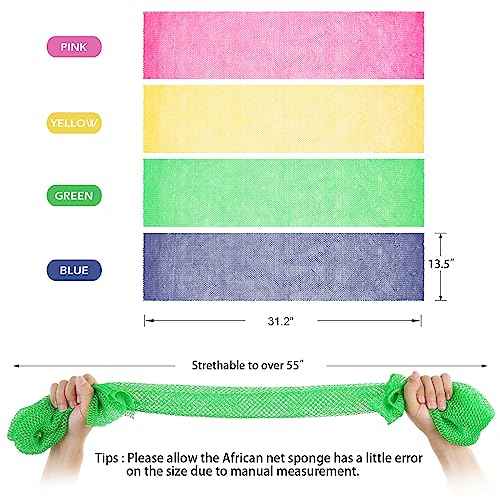 2 Pieces African Net Sponge, Authentic Real African Exfoliating Net Bath Sponge Wash Cloth Loofah Exfoliating, Body Back Scrubber for Shower, Nylon Exfoliating Washcloth Towel for All Skin