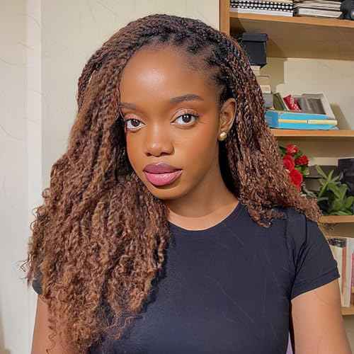 QVR Afro Kinkys Bulk Human Hair for Dreadlock Extensions Repair Locs 150 Gram, Auburn Brown 12inches Mini Spring Twist Braiding Afro Kinky Human Hair for LocKs