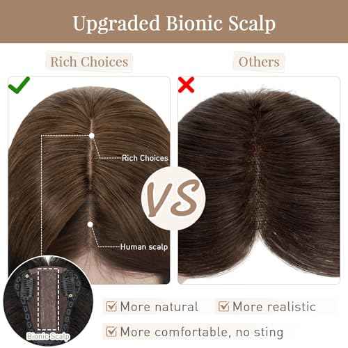 Rich Choices Hair Toppers for Women Real Human Hair 150% Density Clip in Silk Base No Bangs 100% Human Remy Toppper Realistic Scalp Pieces for Women with Thinning Crown 8 Inch #2R Chocolate Brown