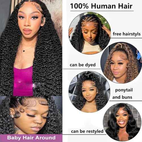 13x6 Deep Wave Lace Front Wigs Human Hair Curly Human Hair Wig for Women Deep Curly HD Lace Frontal Wigs Glueless Pre Plucked with Baby Hair Natural Color (20 Inch-10A)