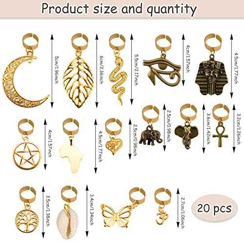Messen 20 PCS Locs Braids Hair Cuffs 15 Styles Vintage African Pendant Charms Butterfly Shell DIY Hair Accessories (Bronze and Gold)
