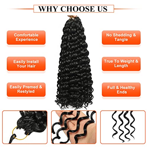 GoGo Curl Crochet Hair 18 Inch Water Wave Crochet Hair 7 Packs Curly Crochet Hair Beach Curl Hair for Black Women Ocean Wave Crochet Hair Synthetic GoGo Curly Braiding Hair Extensions(18inch 1B)