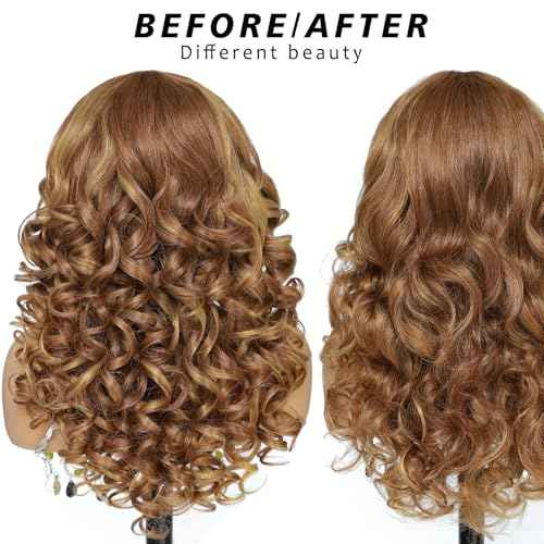 X-TRESS Big Elastic Curly Wave honey blonde Middle Part Lace Synthetic Wig, 22 Inches Yaki, Pre-plucked Glueless Deep Roll Shaped Hair 4/27 for Black White Women Daily party deep wave lace front wigs