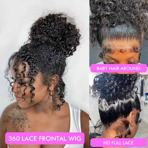 Hidden Strap 360 Full Lace Front Wigs Human Hair Invisible Strap Pre Plucked Bleached Konts Pre Cut Lace Deep Wave HD Lace Frontal Wig with Drawstring Natural Hairline 360 Glueless Wigs(18inch)