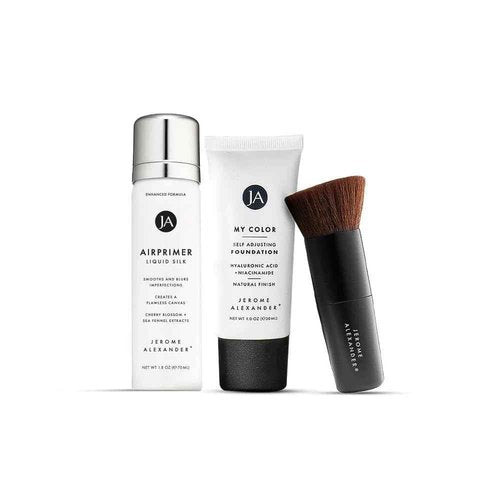 Jerome Alexander My Color 3PC Self Adjusting Full Coverage Foundation Makeup (Medium) with Kabuki Brush and Air Primer