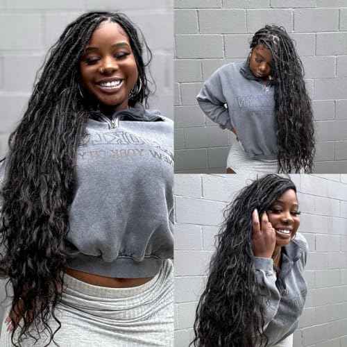 Pre-looped Crochet Boho Faux Locs with Human Hair body wave Ends Boho Hair Braids Goddess Dreadlocks Hair for Black Women Natural Color 22 Inch (Pack of 1)