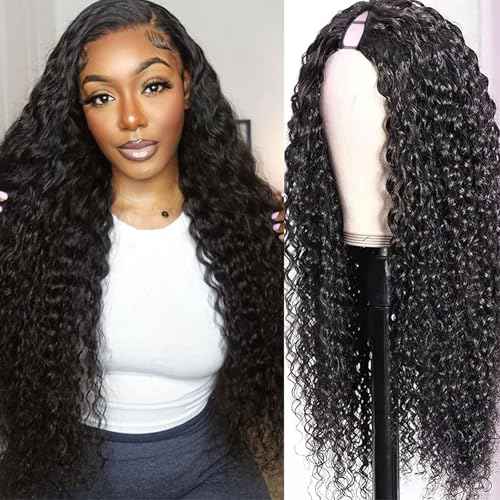 V Part Wigs Human Hair Deep Wave Upgrade Glueless Human Hair 20 Inch V-Part Kinky Curly Clip in Wigs No Leave Out, No Glue, No Sew-in, Beginner Friendly