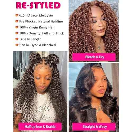 Deep Wave Lace Front Wigs Human Hair 200 Density 20 Inch Curly Human Hair Wig for Black Women 6x5 HD Lace Bye Bye Knots Glueless Frontal Wigs Pre Plucked