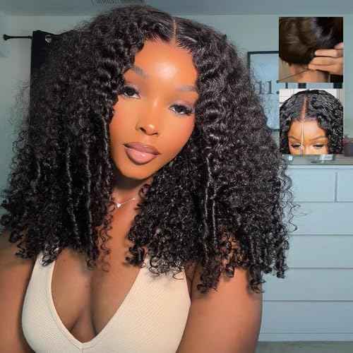 7x6 Burmese Curly Glueless Wigs Human Hair Pre Plucked Pre Cut 250% Density Drawstring Wig Human Hair 7x6 HD Lace Front Wigs Human Hair for Black Women Wear and Go Glueless Wig Natural Color 16inch