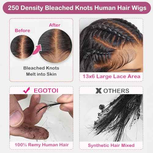 250% Density Curly HD Transparent Lace Front Wigs Human Hair Deep Wave 13x6 Lace Front Wigs Human Hair 20 Inch Bleached Knots Pre Plucked with Baby Hair for Women 100% Remy Hair Natural Color