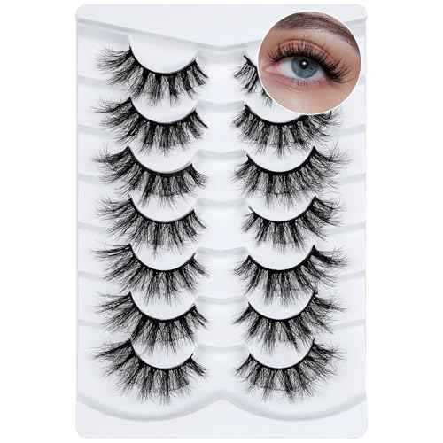 Cat Eye Lashes Wispy Fluffy, 8D Faux Mink 12-18MM (7 Pairs) - Dramatic Volume, Waterproof Lightweight, Daily & Party Wear, Reusable