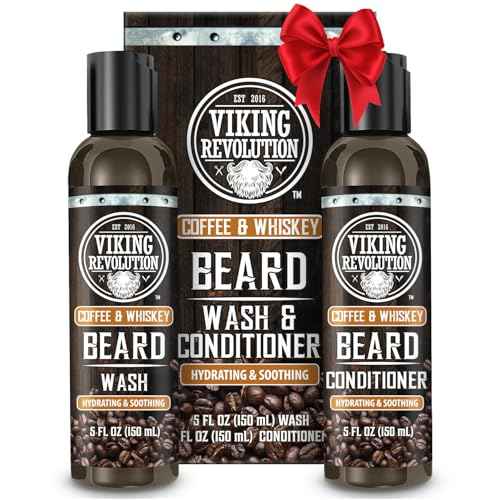 Viking Revolution Beard Wash and Beard Conditioner for Men with Argan Oil and Jojoba Oil- Beard Softener and Strengthener Beard Care Beard Shampoo and Conditioner with Ginseng Root(5oz,Coffee Whiskey)