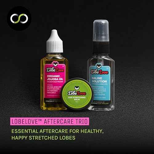 Stretch It - Ear Stretching Aftercare Trio, LobeLove, Premium Ear Stretching Balm, Jojoba Oil, Organic & Professional Saline Solution Spray