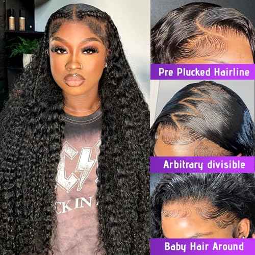 26 Inch Deep Wave Lace Front Wigs 13x6 HD Transparent Human Hair Lace Front for Women 180% Density Deep Curly Human Hair Wigs Pre Plcked Deep Wave Frontal Wigs with Baby Hair