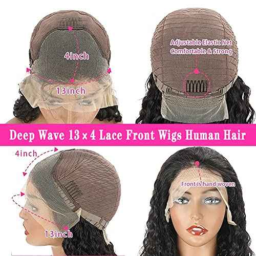 28 Inch Lace Front Human Hair Wig, Deep Wave, 180% Density, Glueless, Natural, Curly, Black, Medium Cap Size, Full Coverage, Clips/Combs Attachment