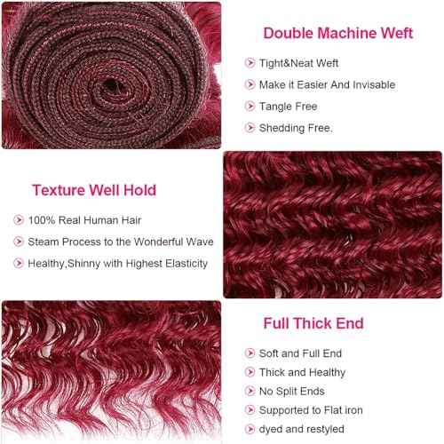 Burgundy Bundles Human Hair 99J Burgundy Deep Wave Bundle 32 inch Unprocessed Virgin Hair Extensions Wine Red Bundles