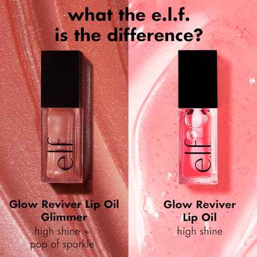 e.l.f. Glow Reviver Lip Oil, Nourishing and Hydrating with High-Shine Glimmer Finish & Sheer Wash Of Color, Minty Scent, Non-Sticky, Vegan & Cruelty-free, Candy Coded