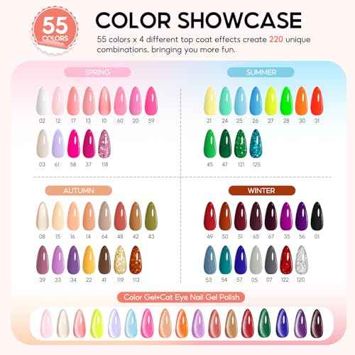 Peacecolor 83Pcs Gel Nail Polish Kit with U V Light and Drill, 56 Colors All Seasons Soak Off Gel Polish Set Cat Eye Gel with Matte/Glossy Glitter Base Top Coat Manicure Nail Kit Gifts for Women Girls