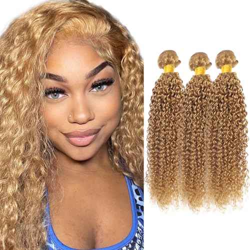 Blonde Bundles Human Hair 27 Kinky Curly Bundles Honey Blonde Human Hair Bundle 20 22 24 inch Color 27 Wet and Wavy Bundle 300g