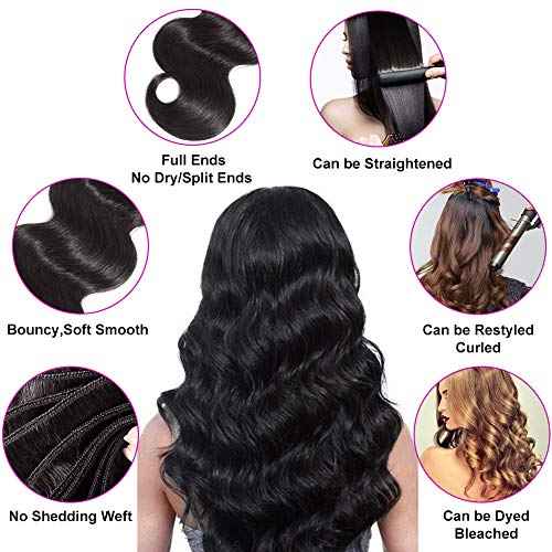 Flady Brazilian Virgin Hair Body Wave 10A Brazilian Hair Weaves 4 Bundles Virgin Human Hair Weaving Natural Black Color 95-100g/bundle (16 18 20 22inch)