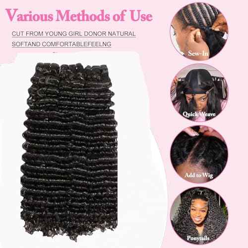 12A Deep Wave Human Hair Bundles Deep Curly Bundles Human Hair 100% Unprocessed 1 Bundle Brazilian Virgin Human Hair Extensions Quick Weave Natural Black Color (deep bundles, 20)
