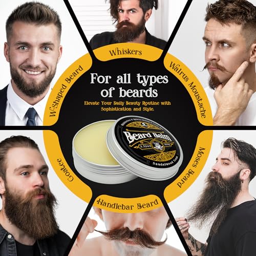 MEKER Beard Balm, Beard Softening Leave-in Balm with Brush, All-Natural Anti-Itch, Organic Beard Conditioner for Softening, Stops Itch, Grows, 7.04 OZ