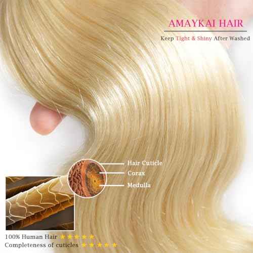613 Bundles Blonde Human Hair Body Wave Bundles 16 18 20 Inch 100% Unprocessed 12A Grade Brazilian Virgin Hair Extensions for Women Double Weft Quick Weave Full and Thick No Tangle